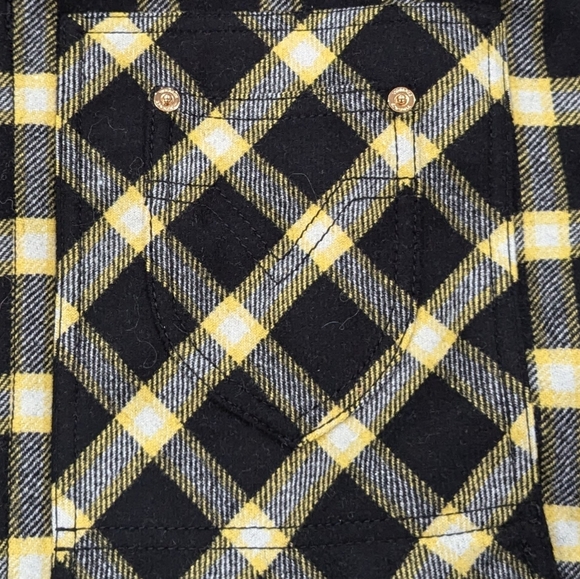 Mens VERSACE Tartan Plaid Flannel Shirt Jacket Black/Gold - Picture 3 of 8